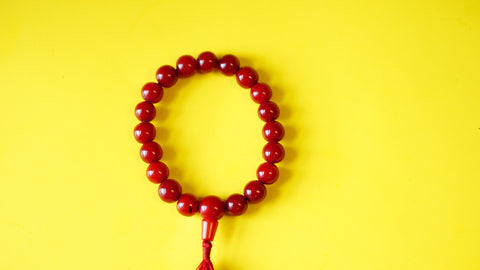 Stretchable Dark-Red Stone with Silver Spacers Wrist Mala