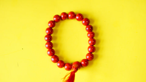 Stretchable Red Stone with Silver Spacers Wrist Mala
