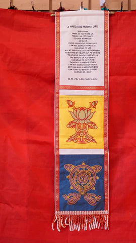 Two pocket decorative wall hanging with His Holiness the Dalai Lama's quote- "Precious Human Life"