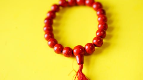 Stretchable Red Stone with Silver Spacers Wrist Mala